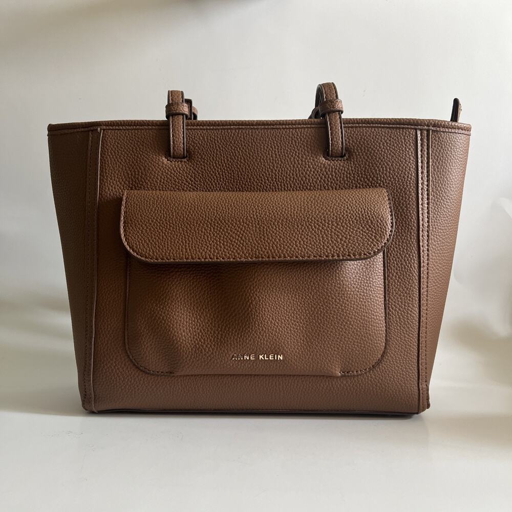 Anne Klein Tan Pebbled Faux Leather Tote Satchel Bag